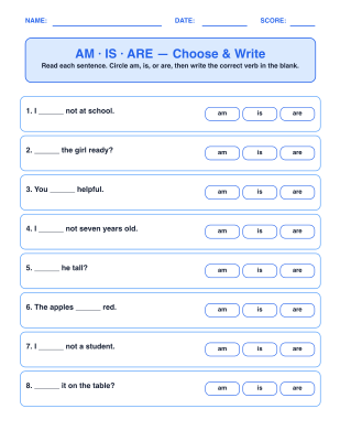 AM, IS & ARE Grammar Activities