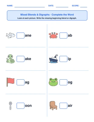 Blends & Digraphs Picture Activities