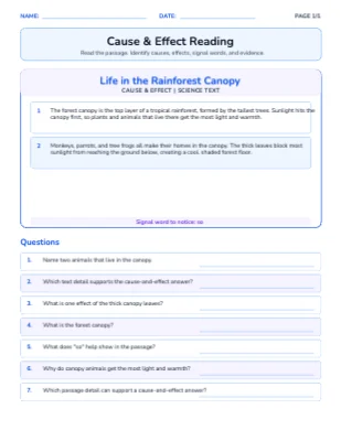 Cause & Effect Reading