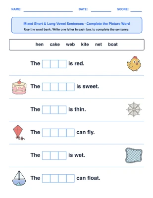 Vowel Picture Sentences