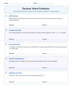 Decimal Word Problems