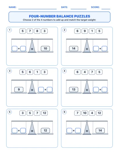 Four-Number Balance Puzzles