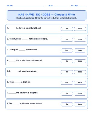 HAS, HAVE, DO & DOES Grammar Activities
