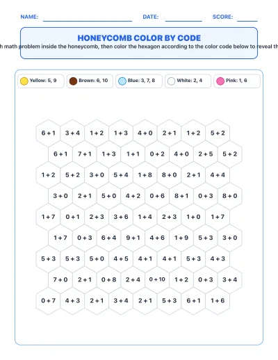 Honeycomb Color-by-Code Math Art