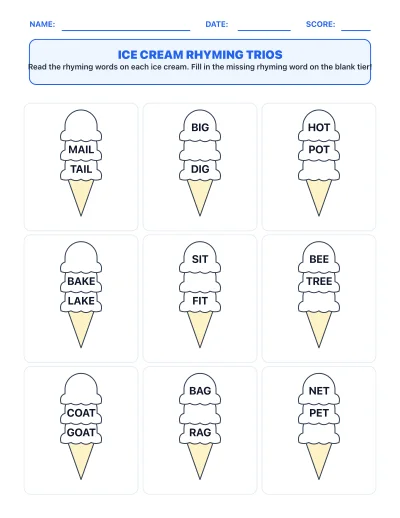 Ice Cream Rhyming Trios