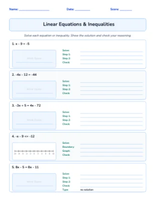 Linear Equations & Inequalities