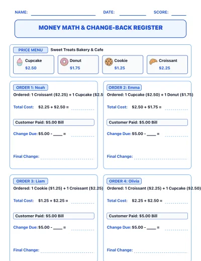 Money Math & Change-Back Register