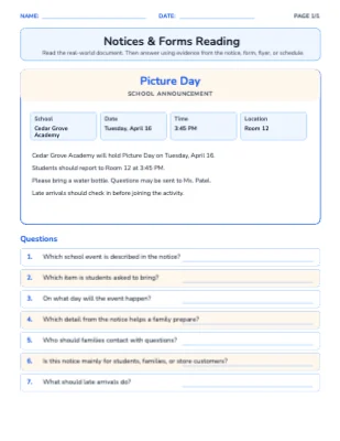 Notices & Forms Reading