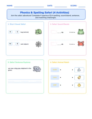 Phonics Spelling Safari (4 Activities)