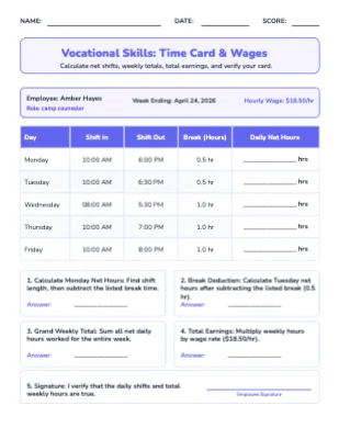 Vocational Skills: Time Card & Wages
