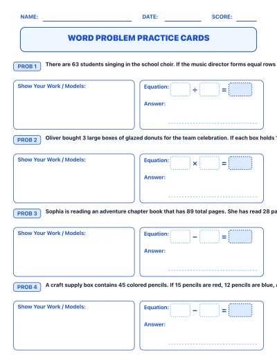 Word Problem Practice Cards